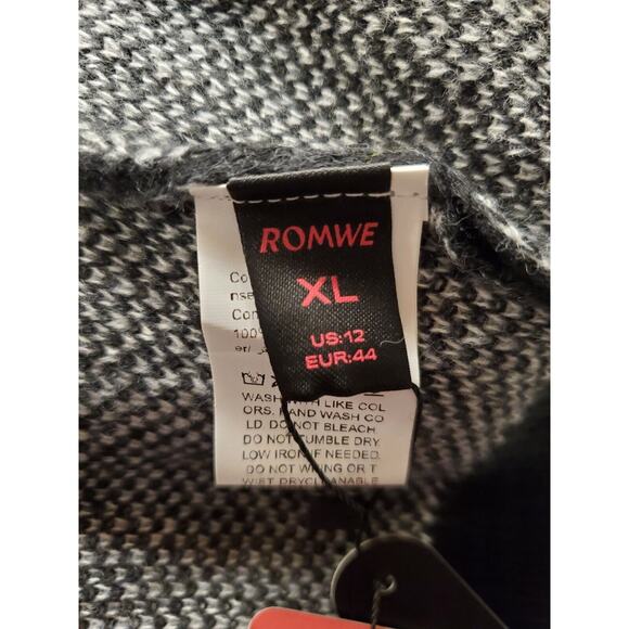 Romwe NWT Cardigan Knit Sweater Black White Stars Crop Size XL, EUR 44, US 12‎ - Picture 7 of 11